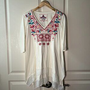 JW Johnny Was Embroidered Cream Beige Top